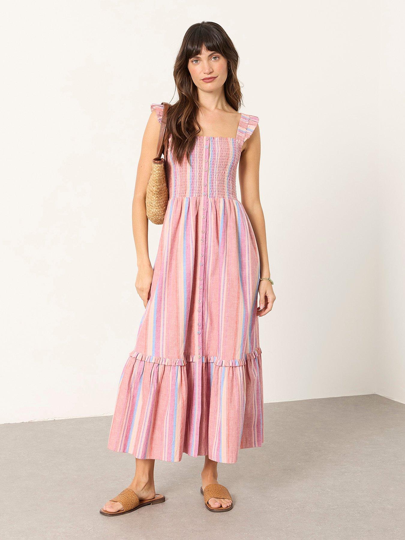 FatFace Eva Pink Regular Midi Dress, Pink, Size 20, Women