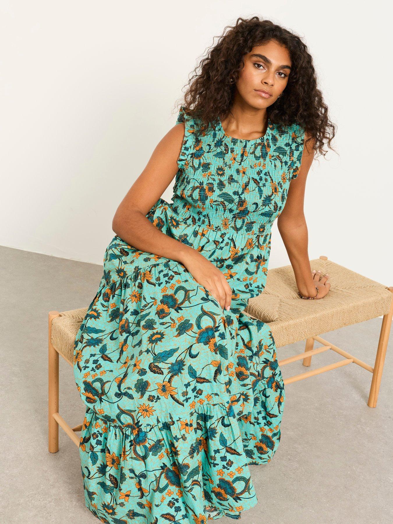 Image 4 of 7 of FatFace Anais Batik Maxi Dress - Blue