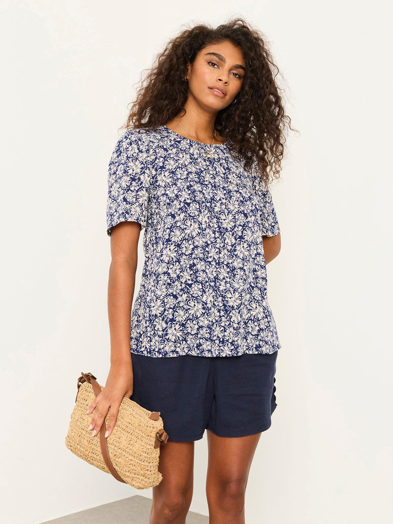 FatFace Lyndy Shells Blouse, Blue, Size 10, Women