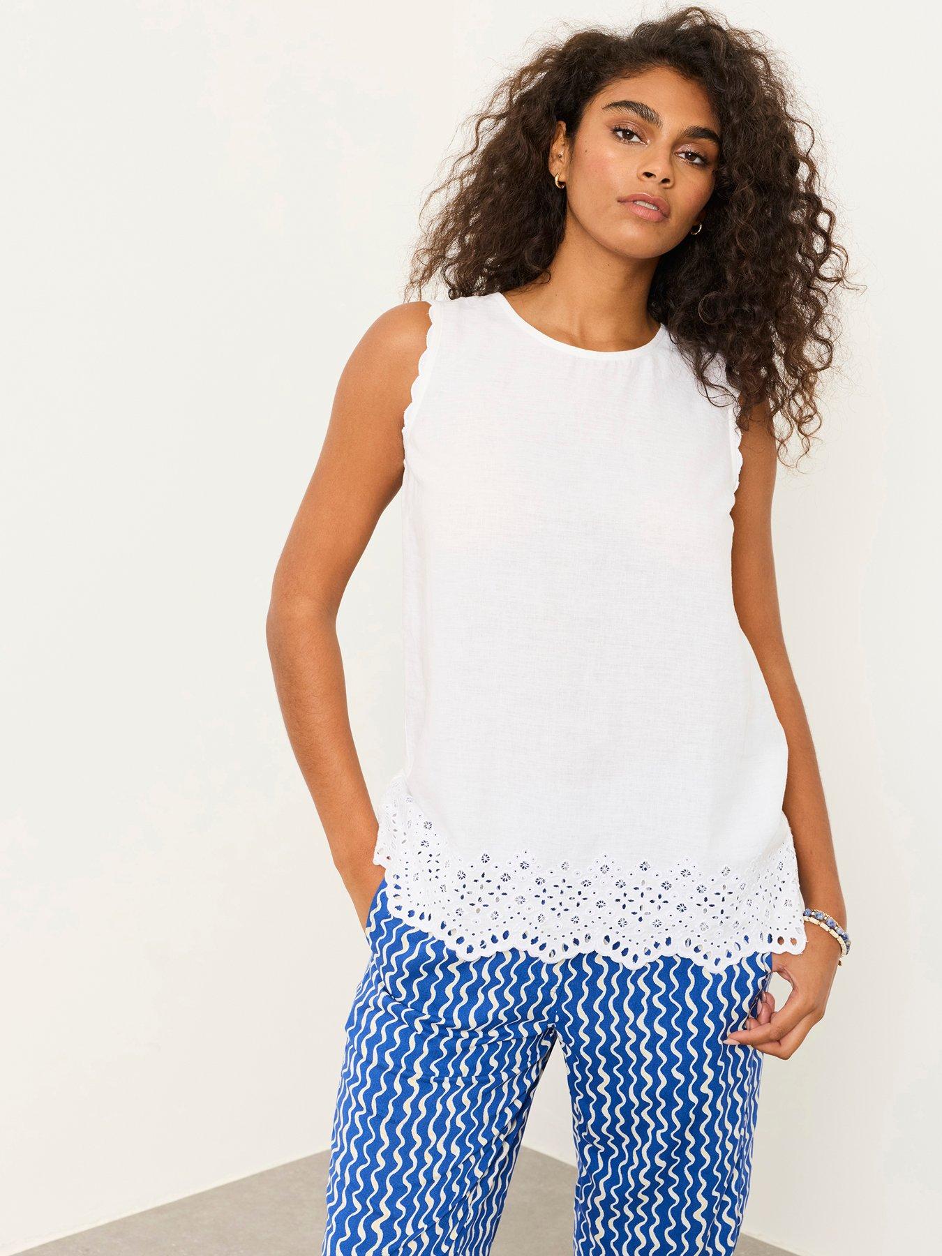 FatFace Ella Broderie Cami Top, White, Size 10, Women