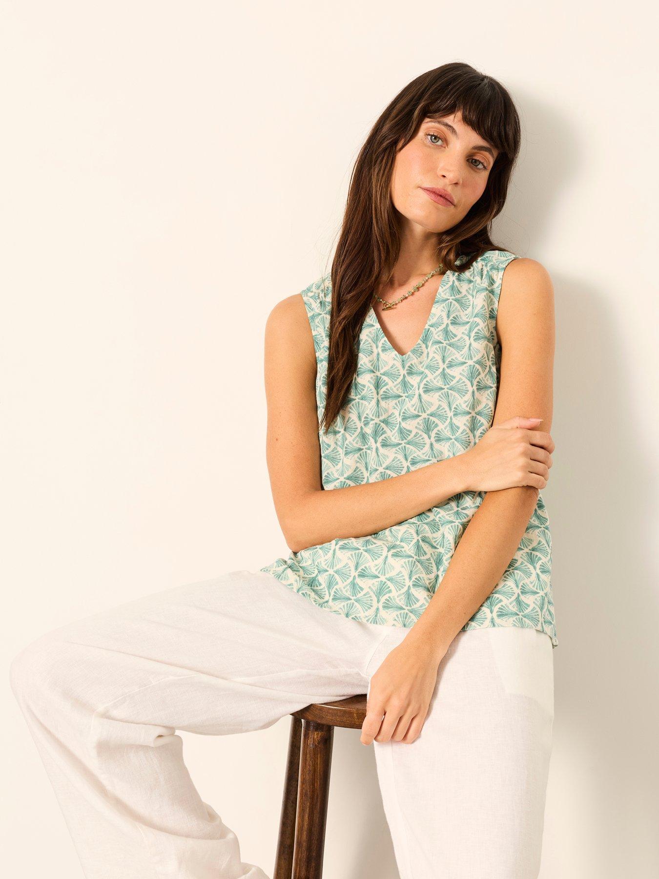 FatFace Etta Fan Geometric Cami Top, Cream, Size 24, Women