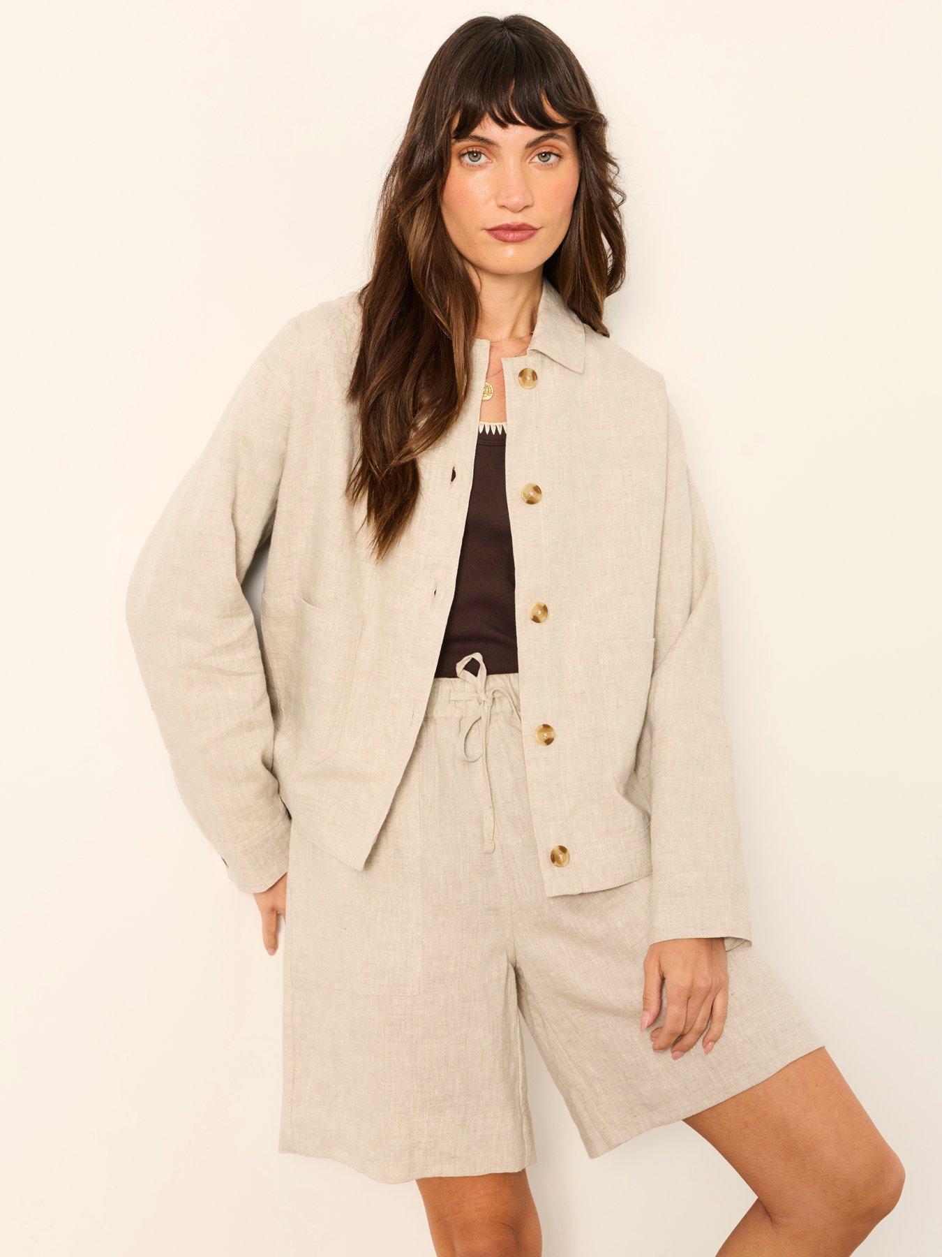 FatFace Darcy Stone Linen Jacket, Beige, Size 16, Women
