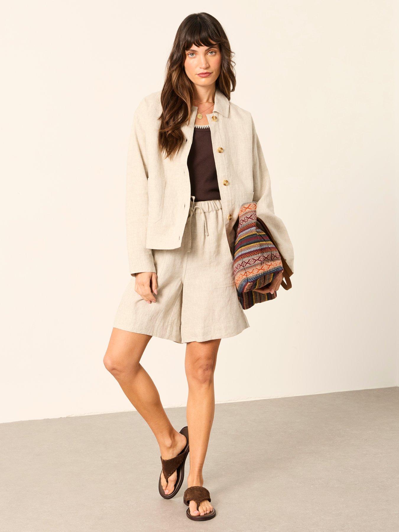 Image 3 of 7 of FatFace Darcy Stone Linen Jacket - Beige