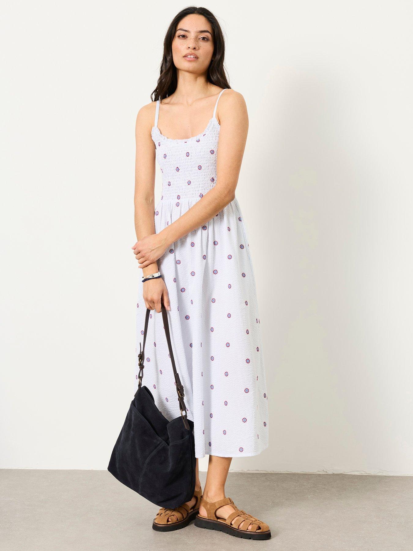 Image 1 of 5 of FatFace Emme Stripe Midi Dress - Blue