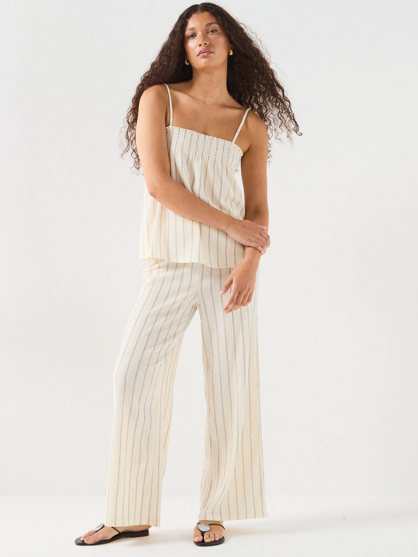 Only Mika Wide Leg Stripe Pant- Beige