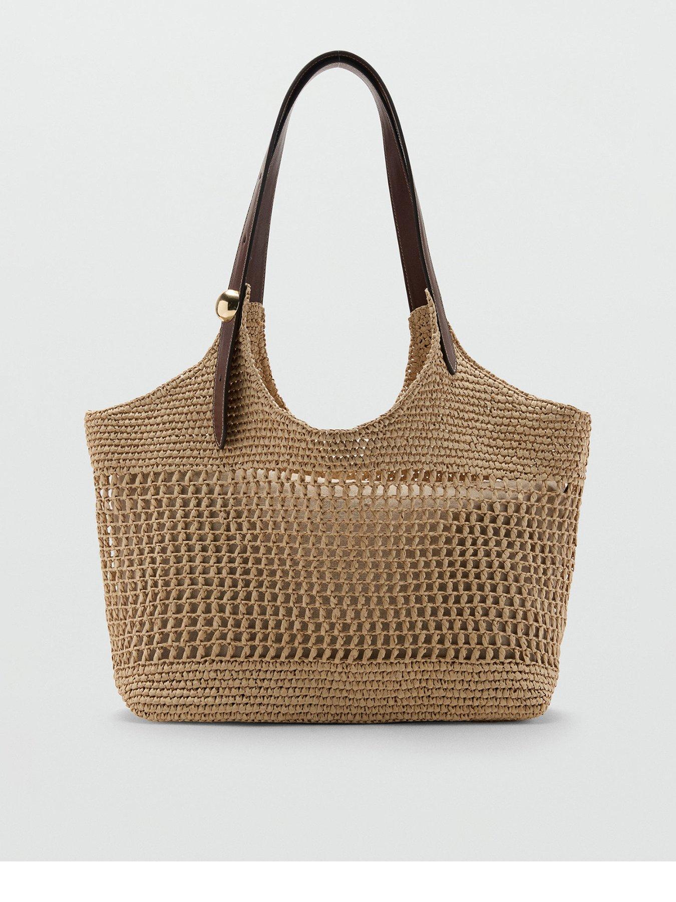 Mango Natural Fibre Shopper Bag With Metallic Detail - Cream