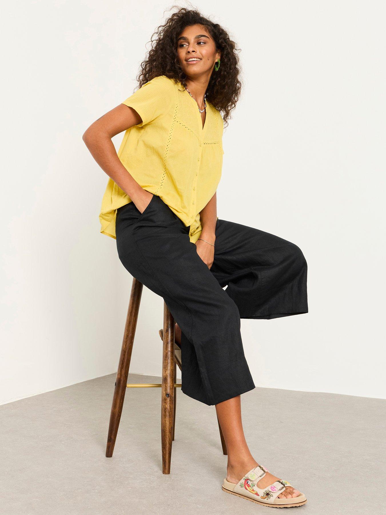 FatFace Anya Linen Crop Trousers - Black