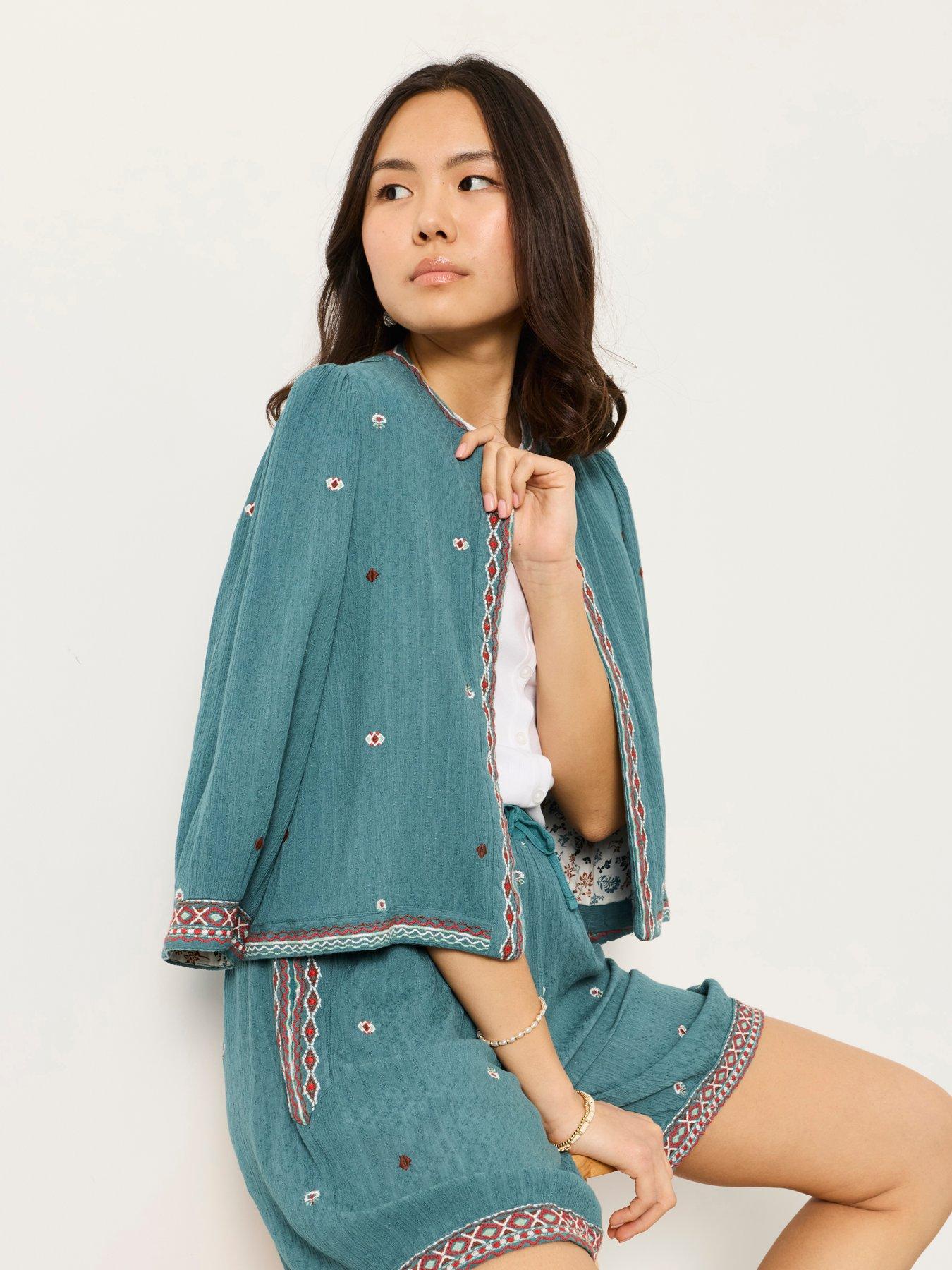 Image 3 of 7 of FatFace Evie Embroidery Shorts - Blue