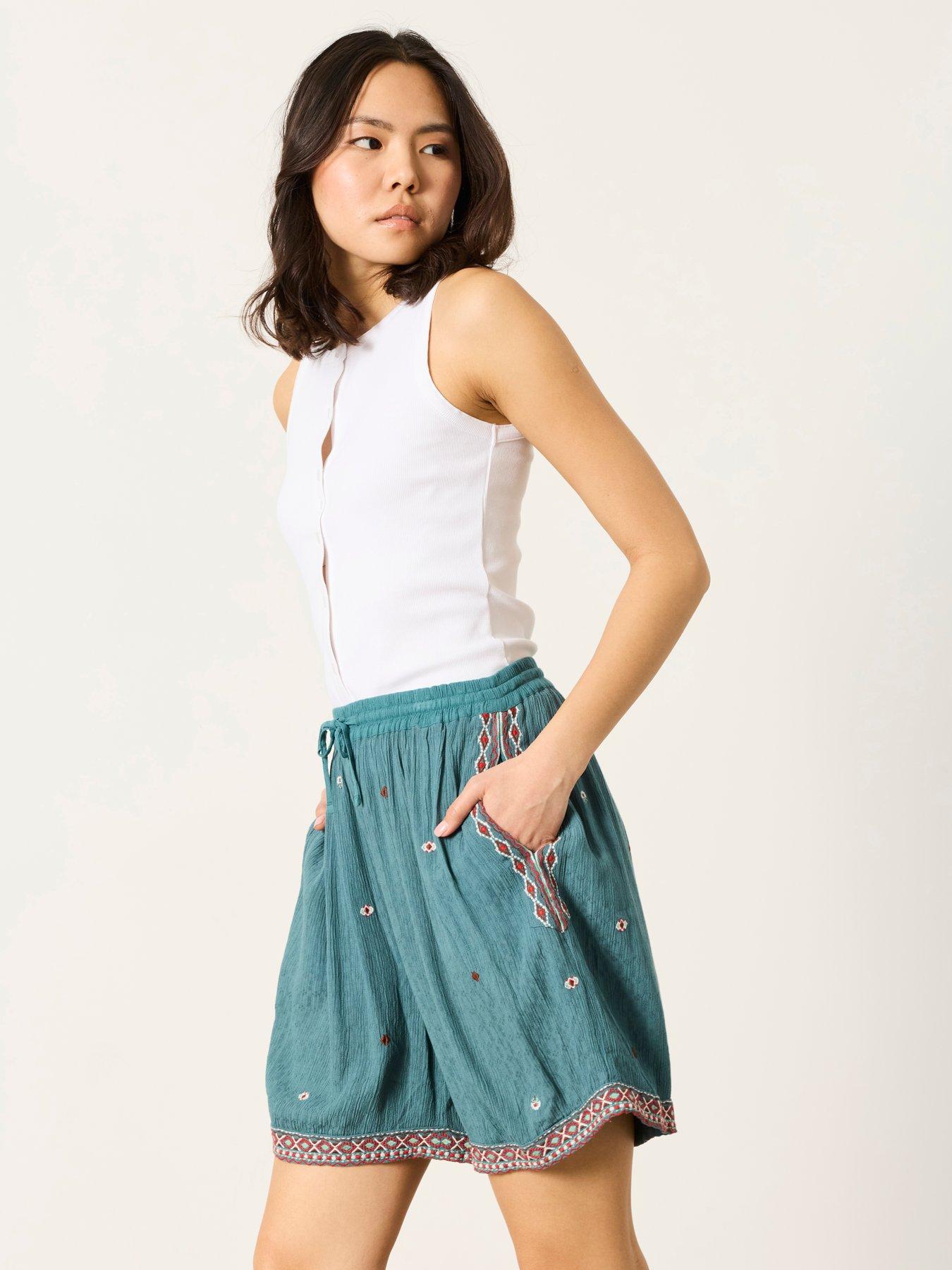 Image 5 of 7 of FatFace Evie Embroidery Shorts - Blue