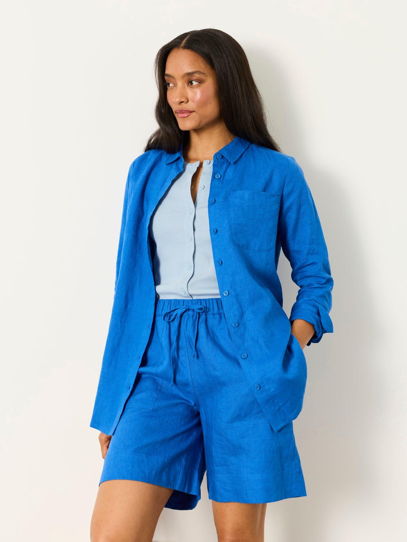 FatFace Olivia Linen Shirt, Blue, Size 22, Women