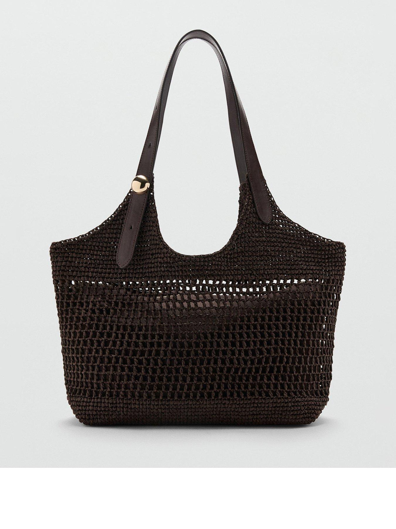 Mango Natural Fibre Shopper Bag With Metallic Detail - Brown