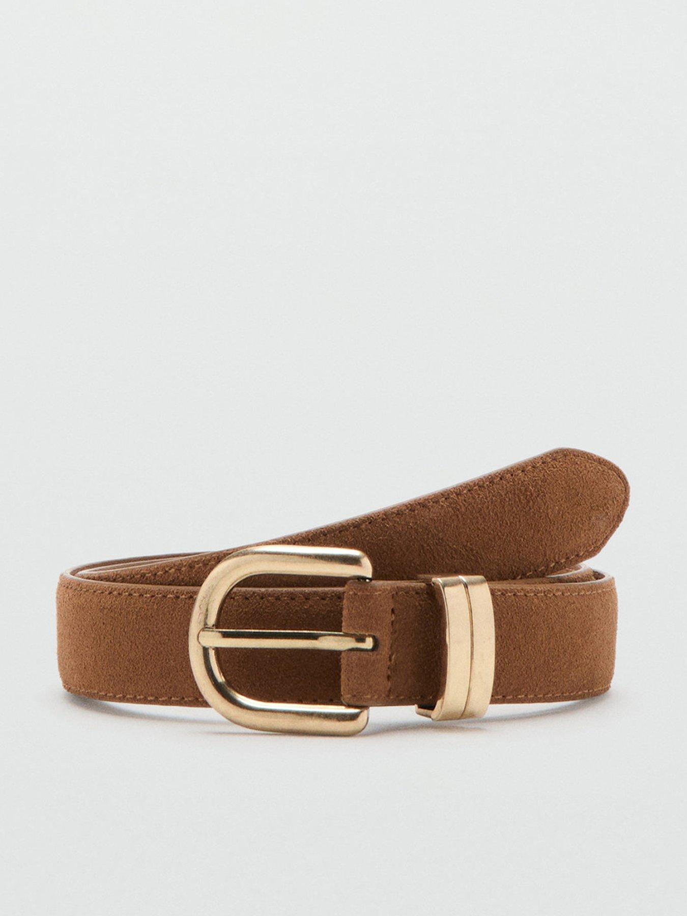 Image 1 of 4 of Mango Suede Leather Belt - Brown