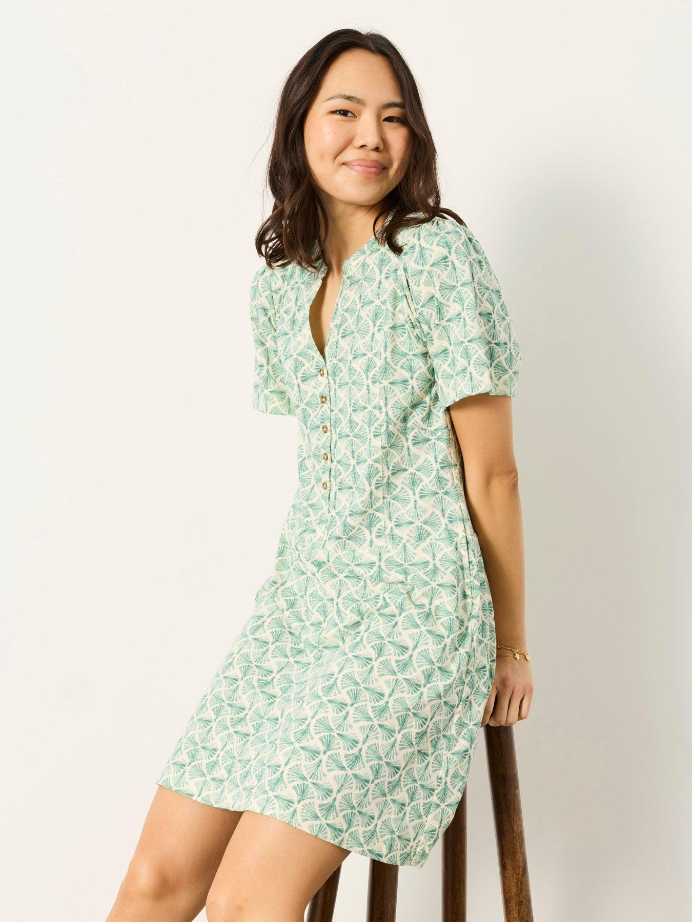 FatFace Maggie Fan Geometric Jersey Dress, Cream, Size 12, Women