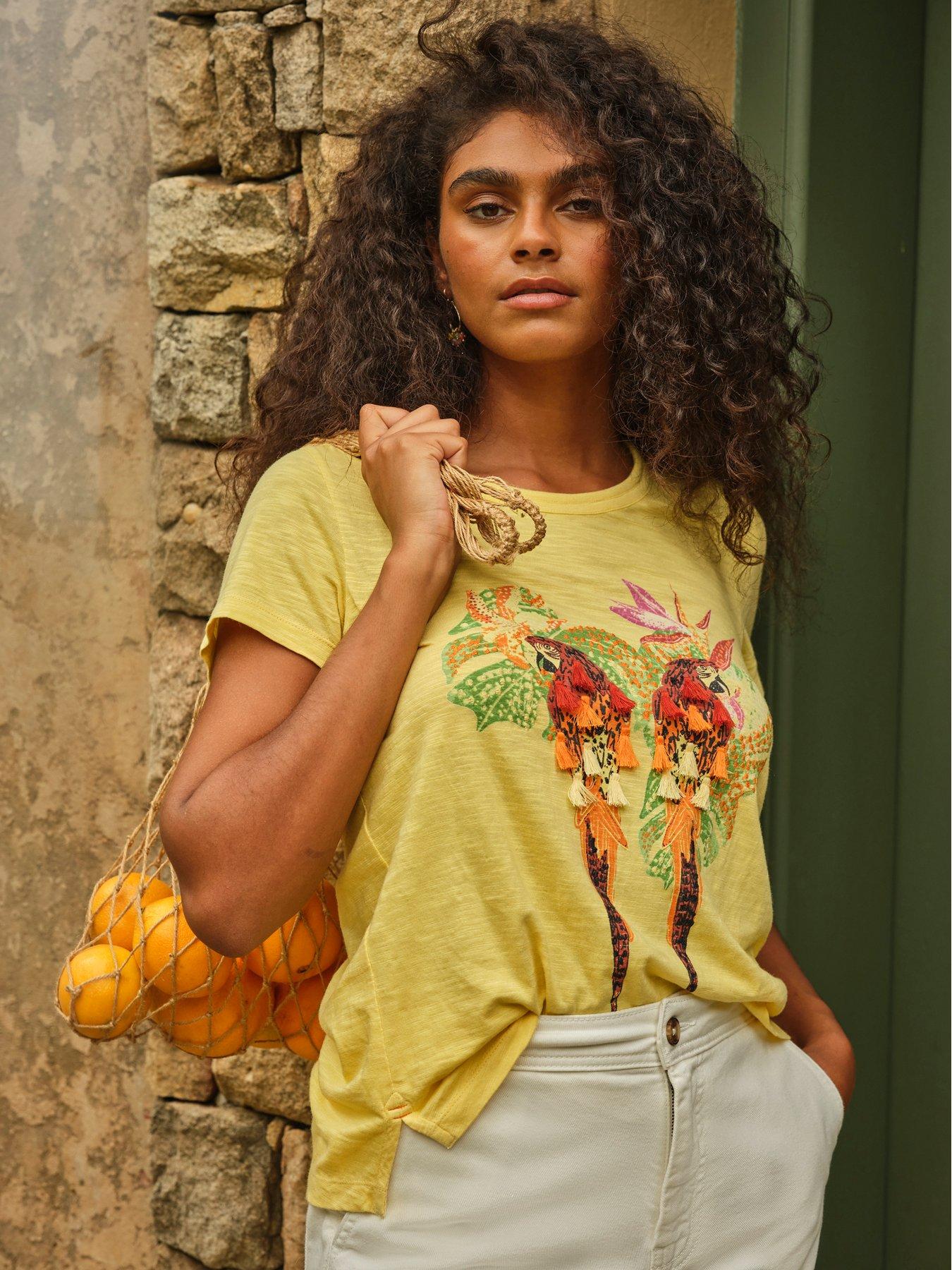 FatFace Parrot Graphic, Yellow, Size 12, Women