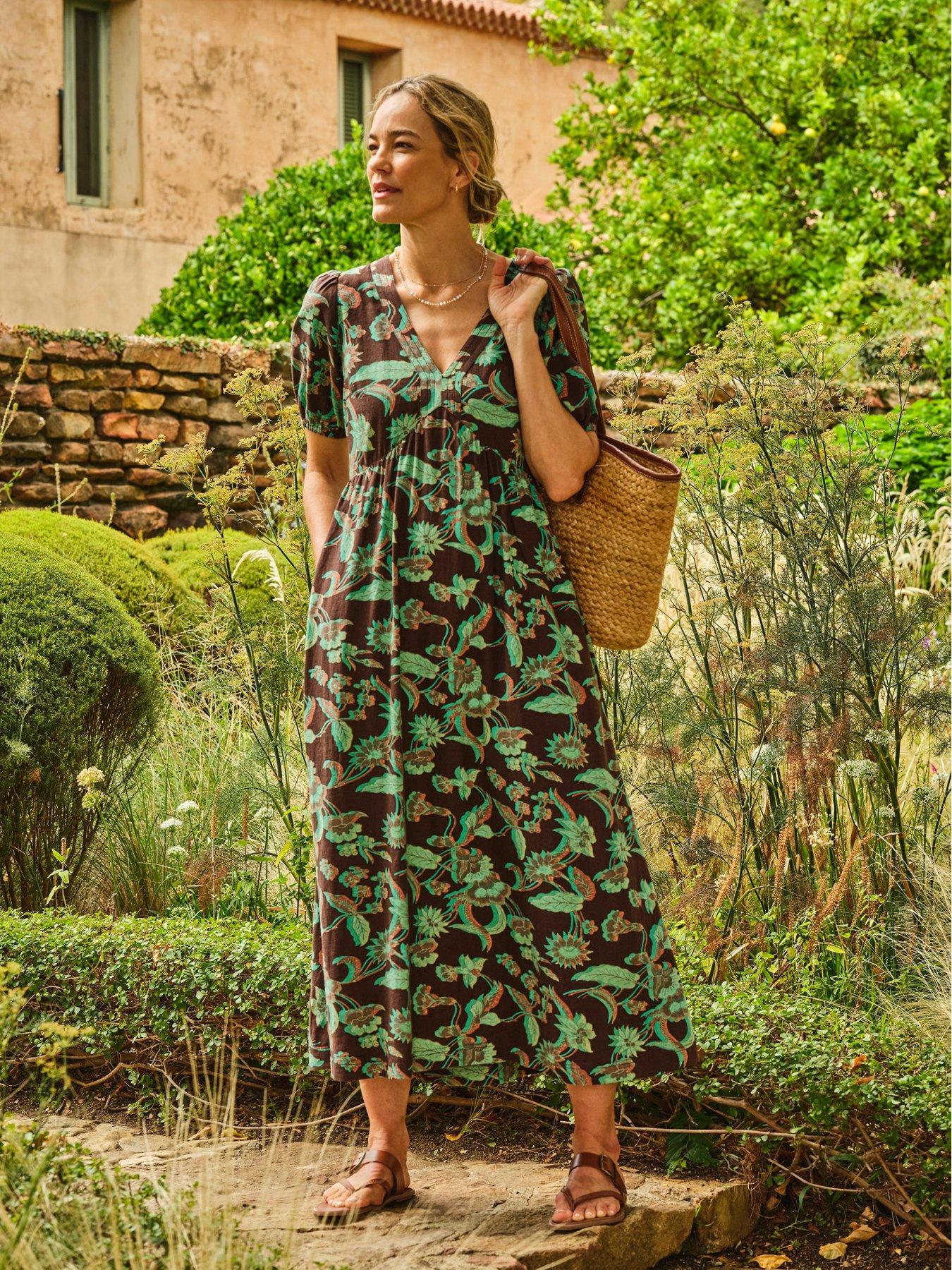 FatFace Remi Batik Midi Dress, Brown, Size 10, Women