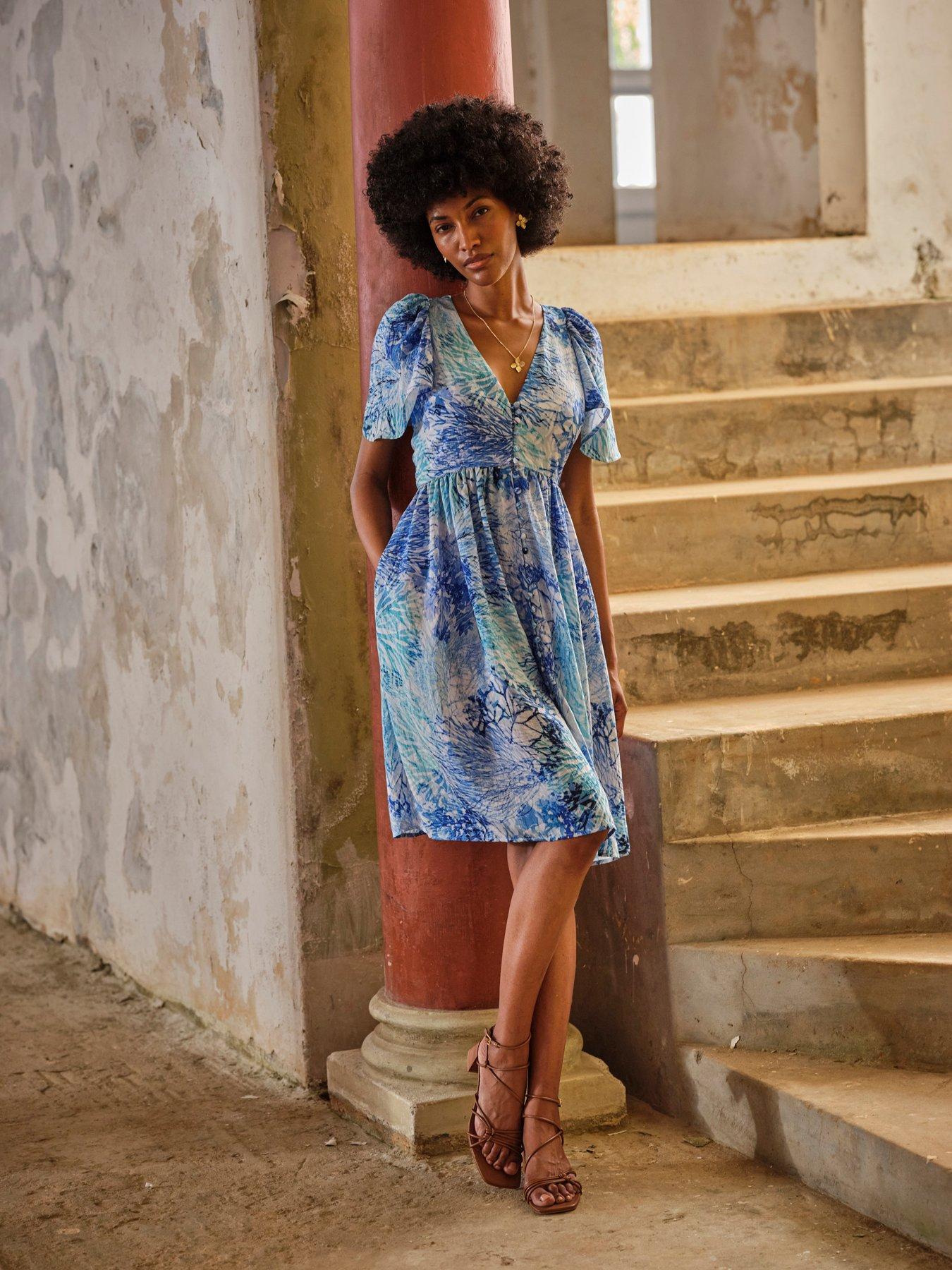 Image 1 of 5 of FatFace Rosie Dress - Blue