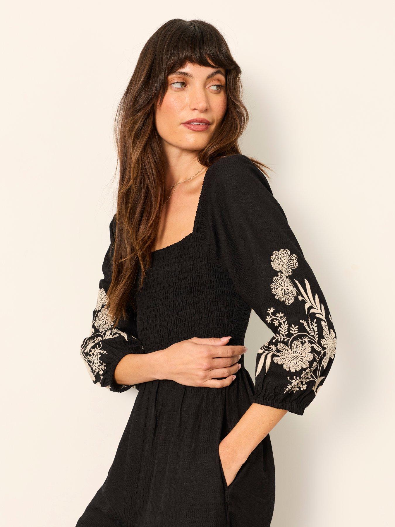 Image 4 of 5 of FatFace Adele Embroidered Jumpsuit - Black