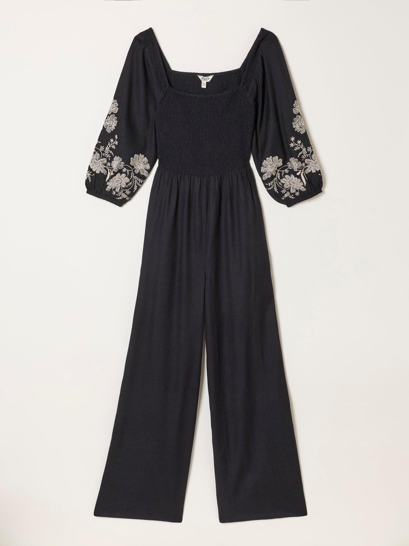 Image 5 of 5 of FatFace Adele Embroidered Jumpsuit - Black