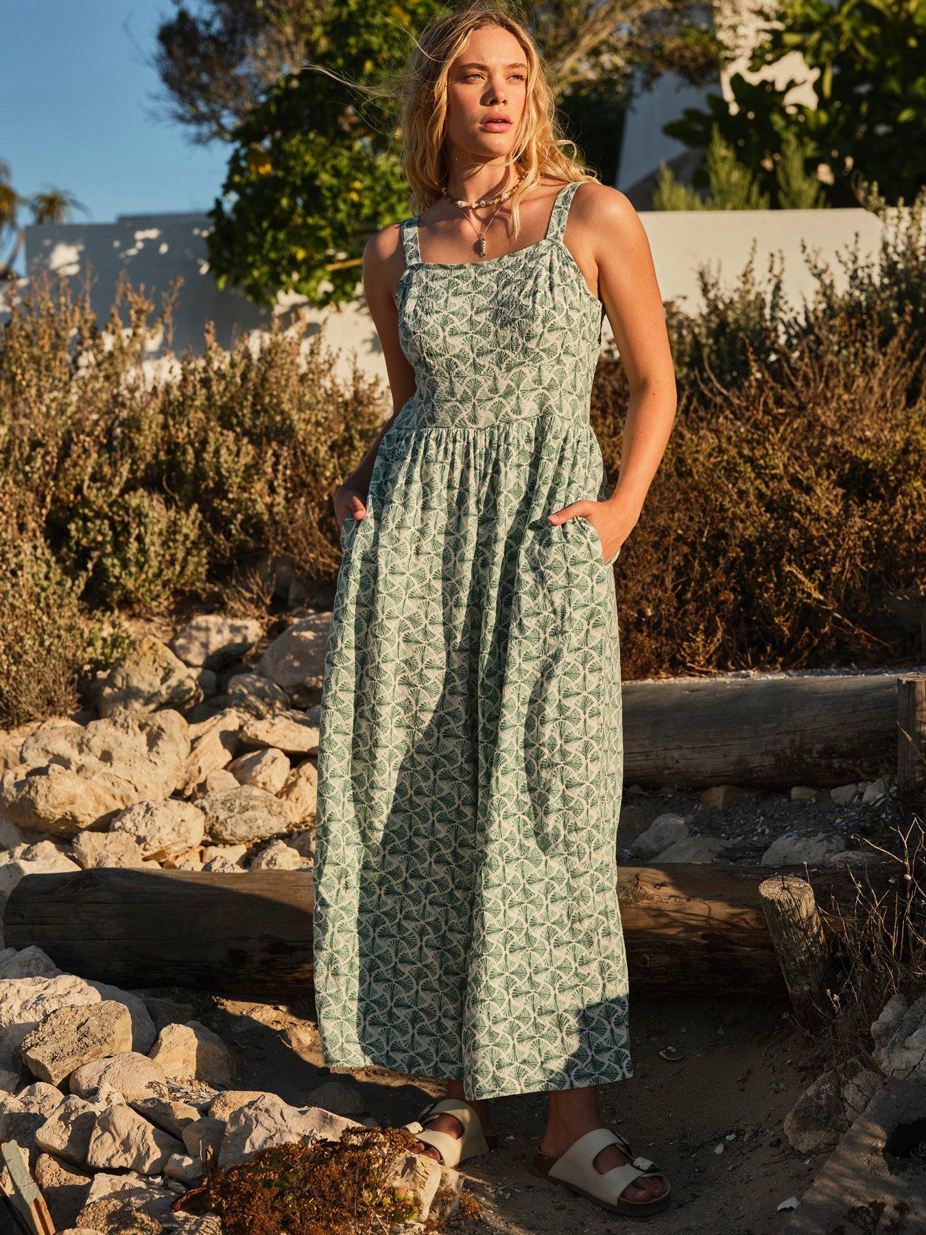 Image 1 of 6 of FatFace Ruby Geometric Jumpsuit - Green