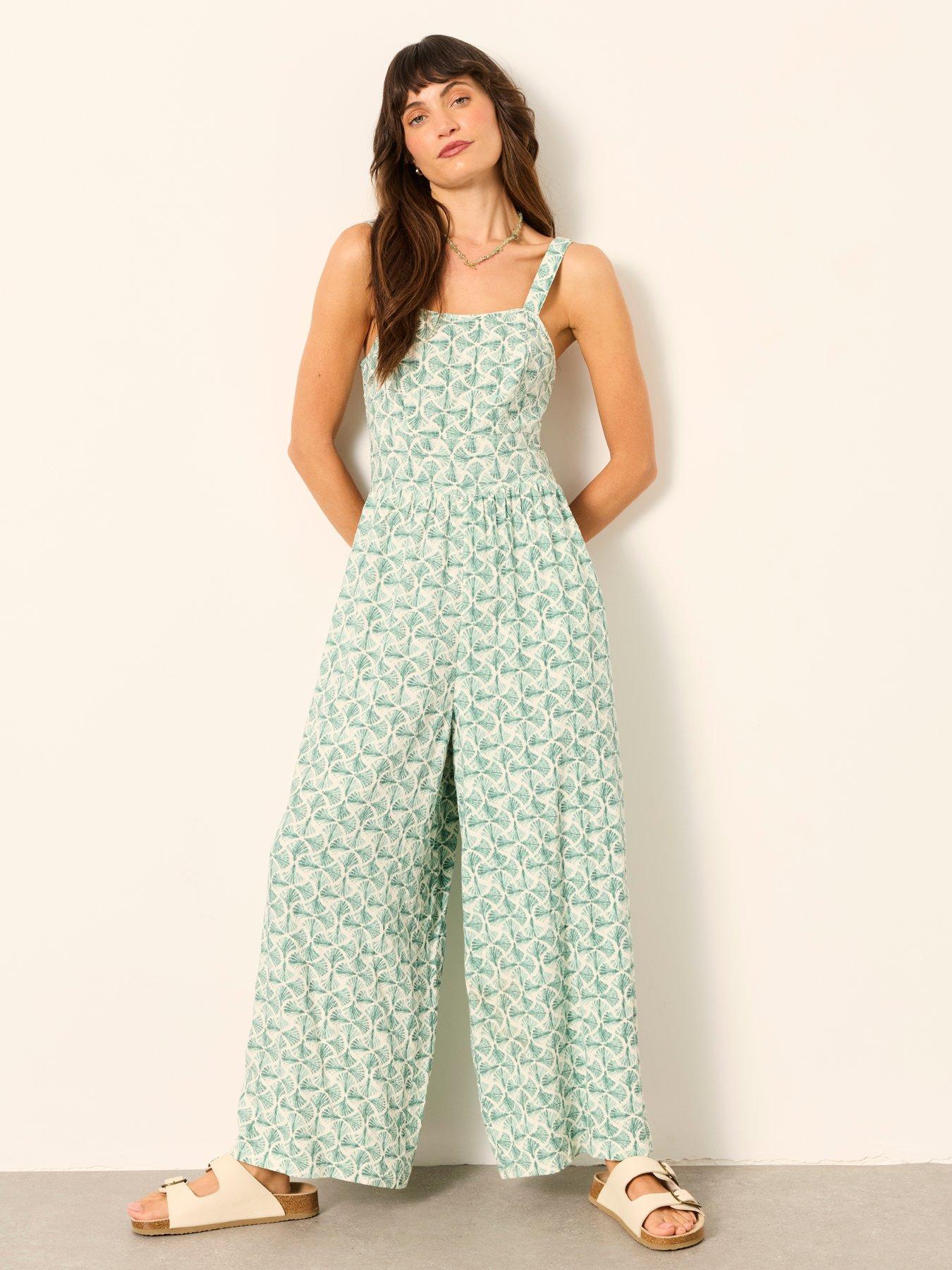 Image 3 of 6 of FatFace Ruby Geometric Jumpsuit - Green