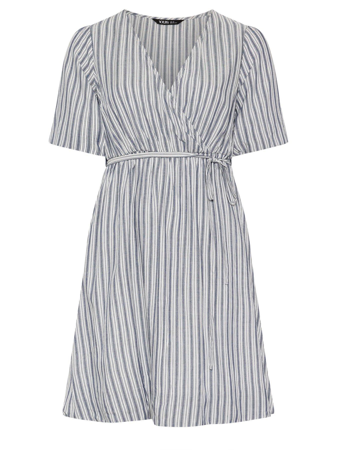 Yours Curve Striped Wrap Dress - Blue | Very