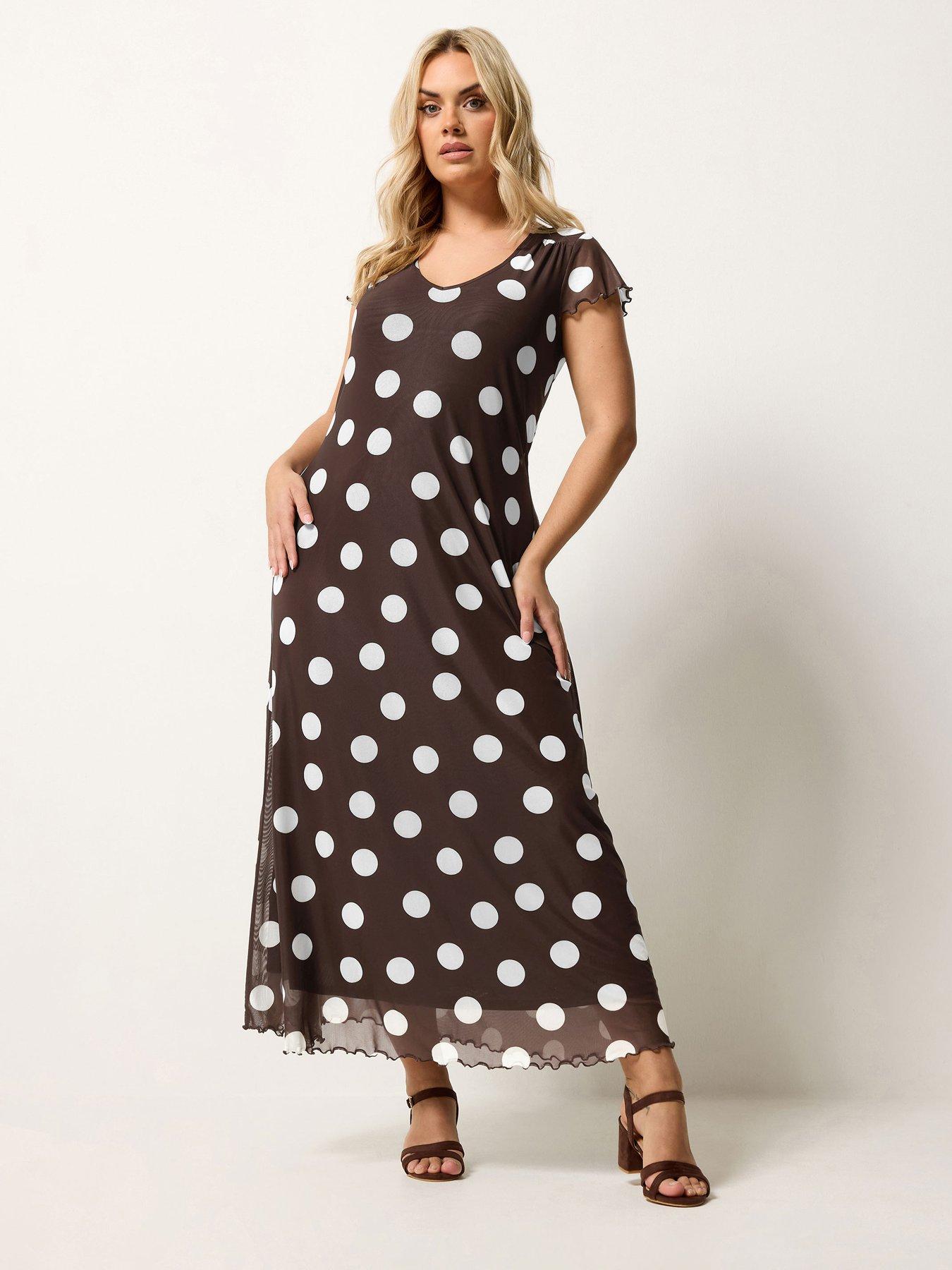 Yours Curve Mesh Polka Dot Print Maxi Dress