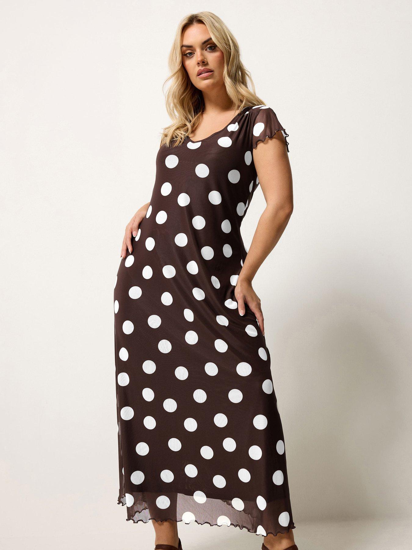 Image 3 of 5 of Yours Curve Mesh Polka Dot Print Maxi Dress