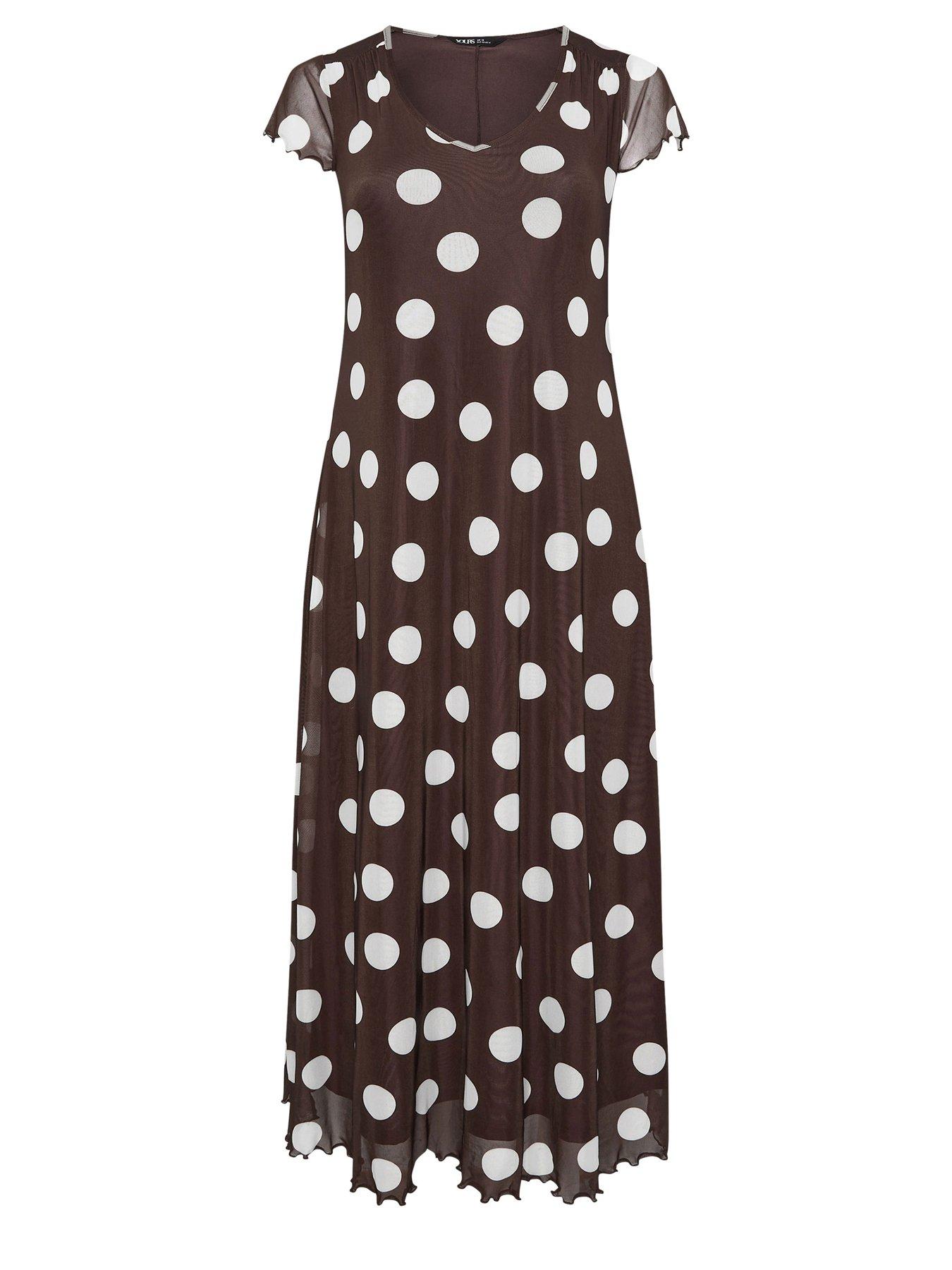 Image 5 of 5 of Yours Curve Mesh Polka Dot Print Maxi Dress