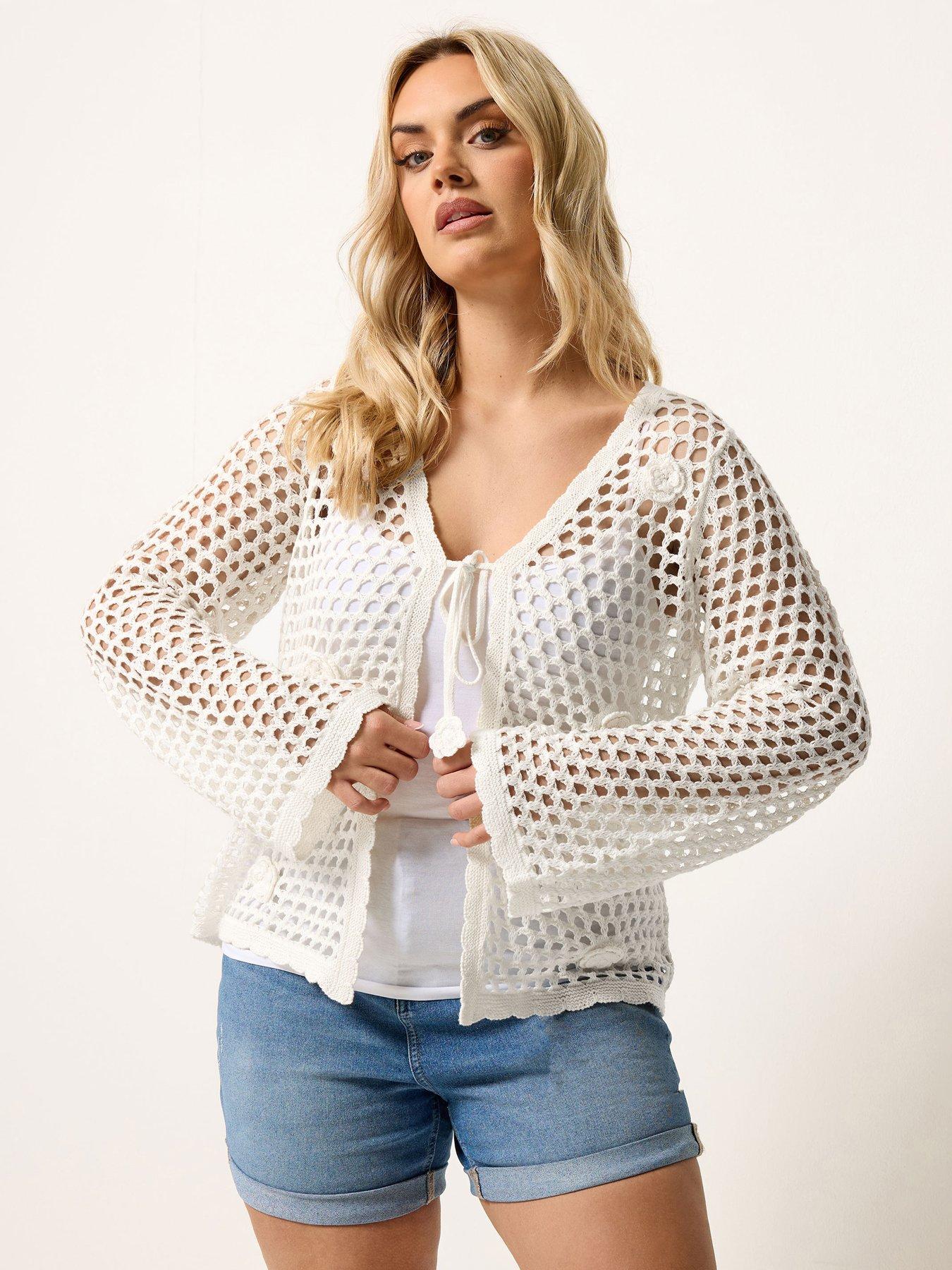 Yours Curve Flower Applique Shrug - White