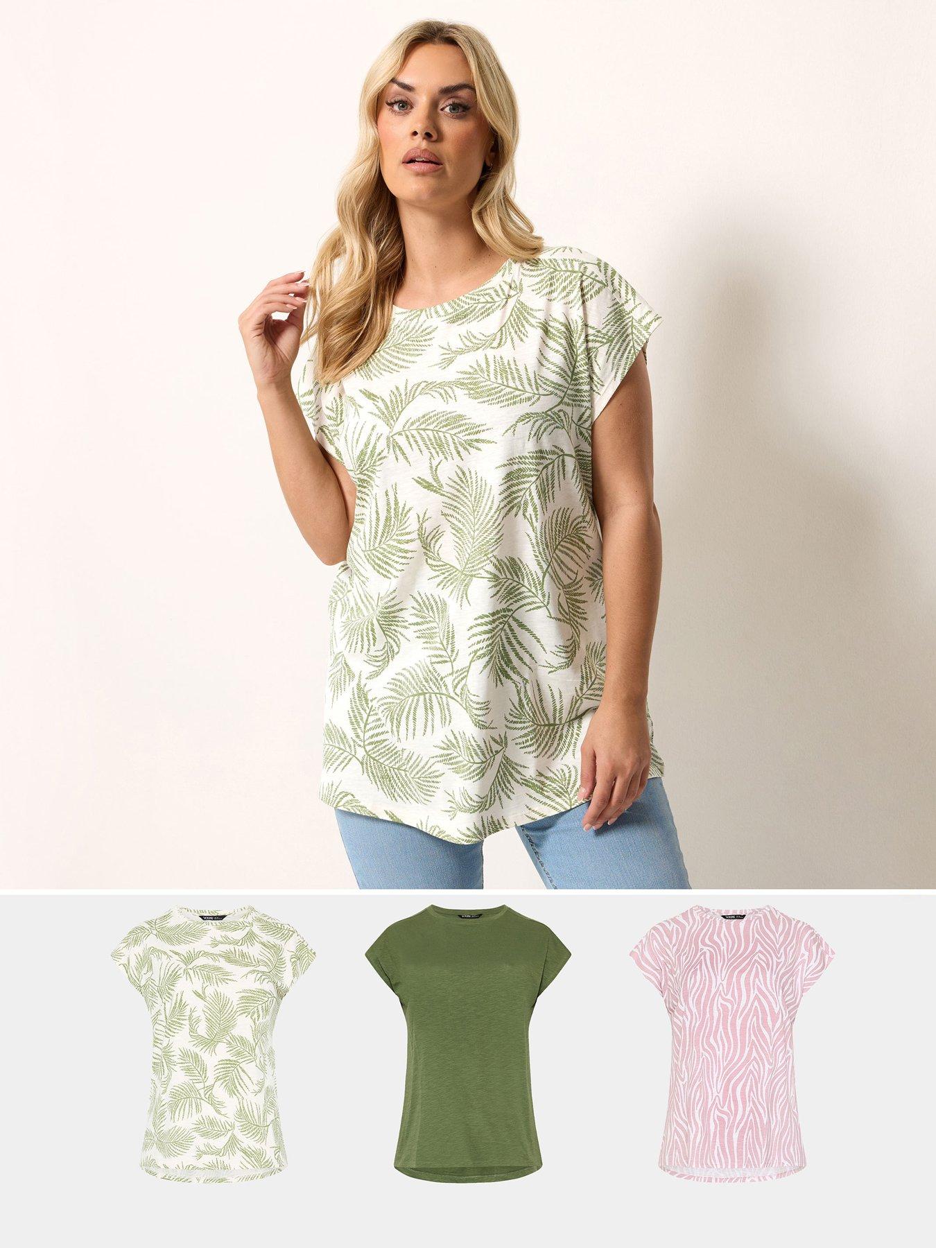 Yours Curve 3 Pack Grown On Sleeve T-Shirts - Green