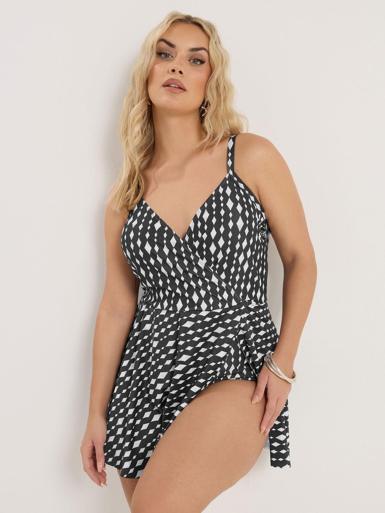Yours Curve Diamond Wrapover Swimdress - Black