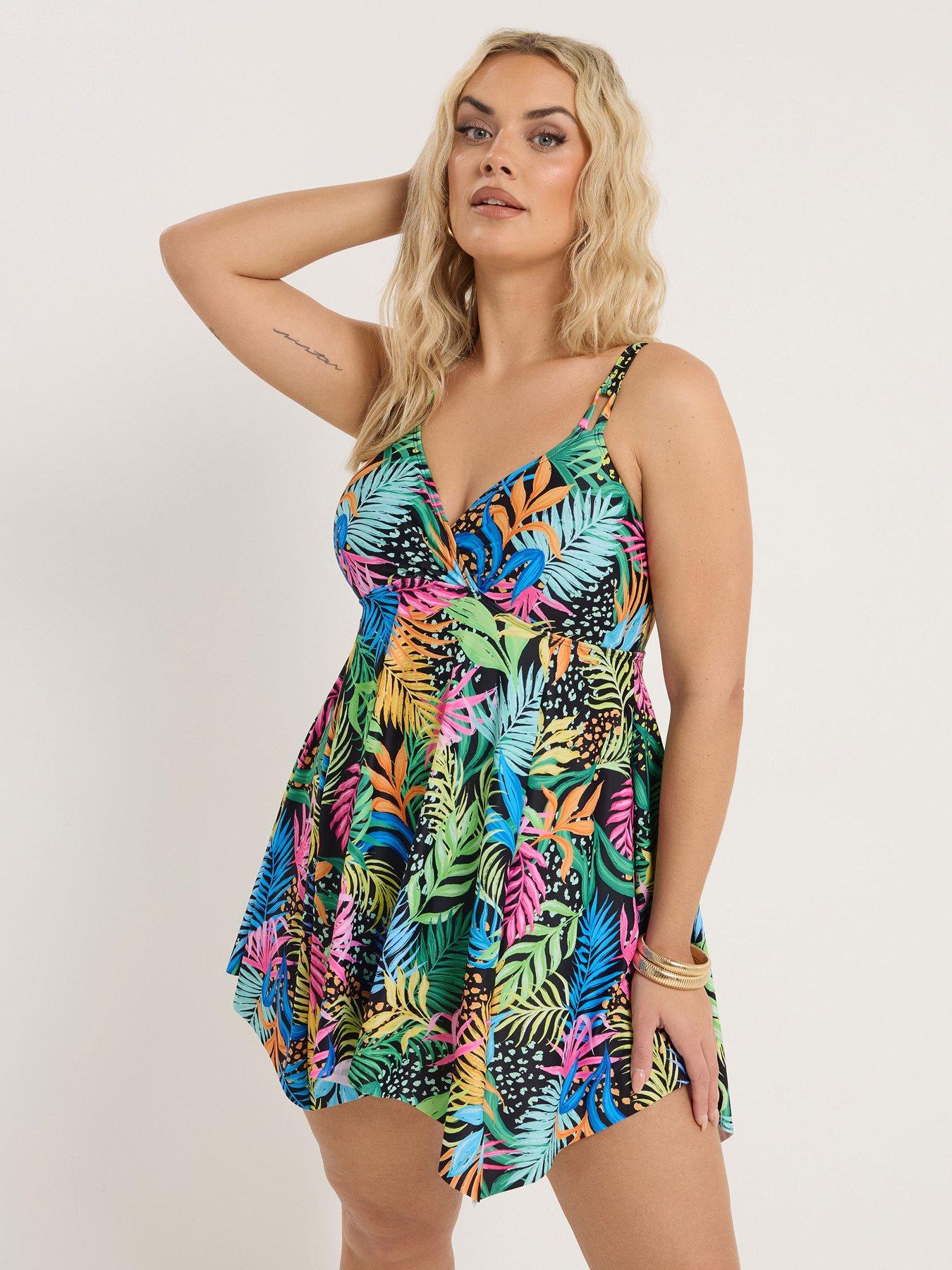 Yours Curve Tropic Hanky Swimdress - Black