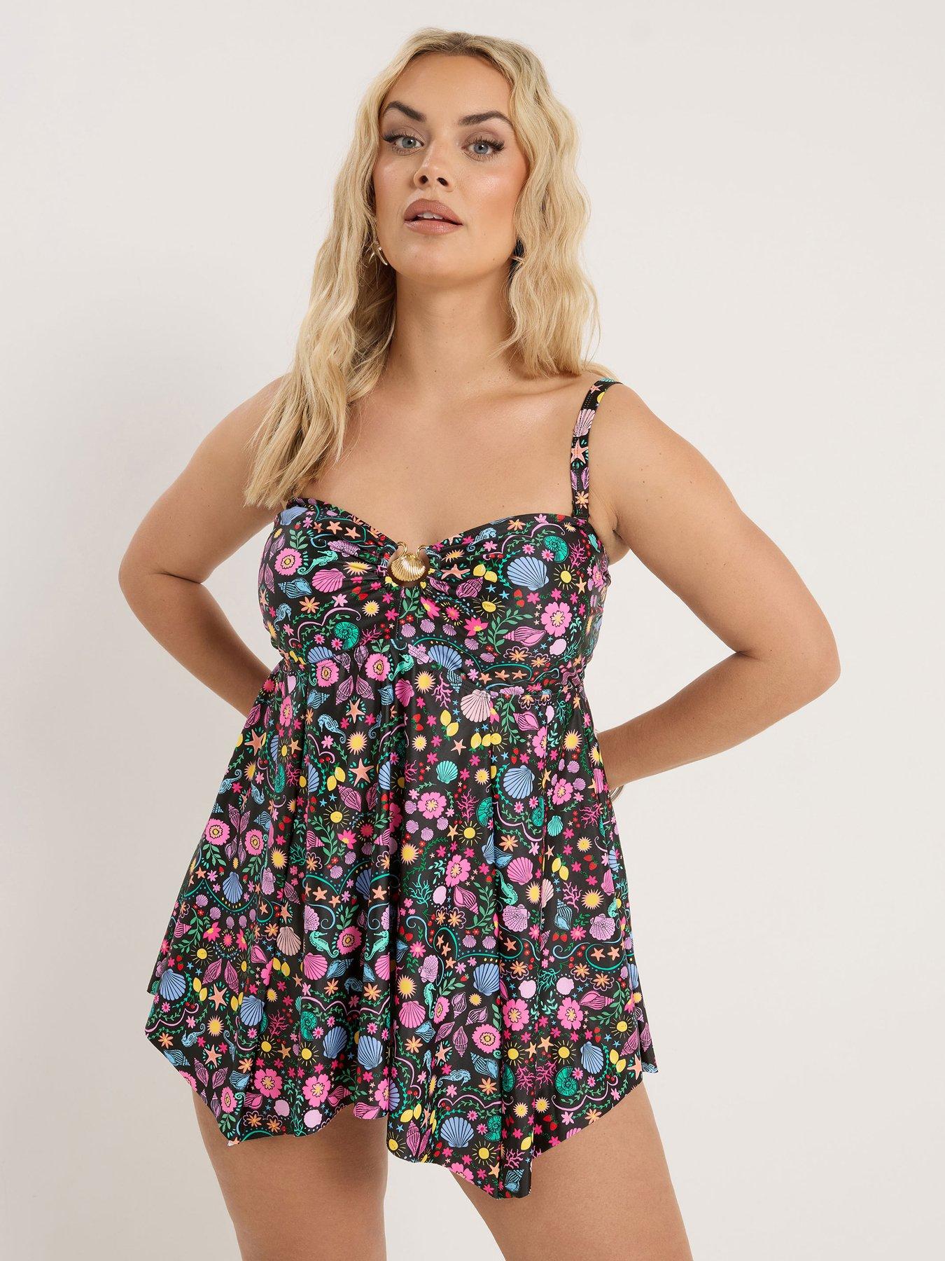 Yours Curve Shell Print Hanky Hem Tankini