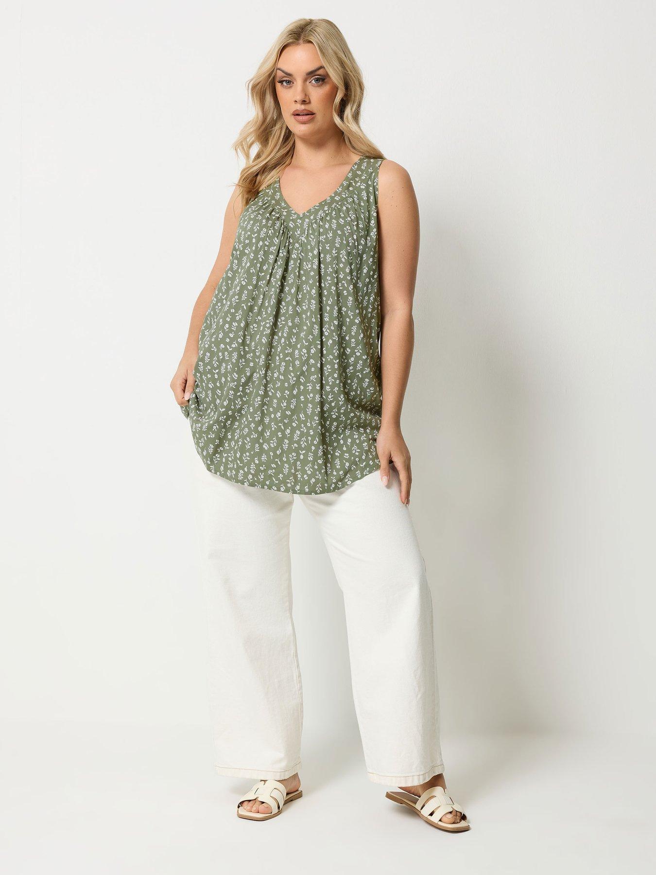 Image 3 of 5 of Yours Curve V-Neck Cami Top - Green