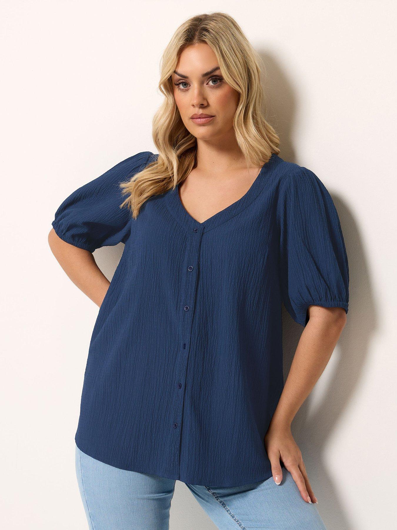 Yours Curve Button Textured Short Sleeve Blouse