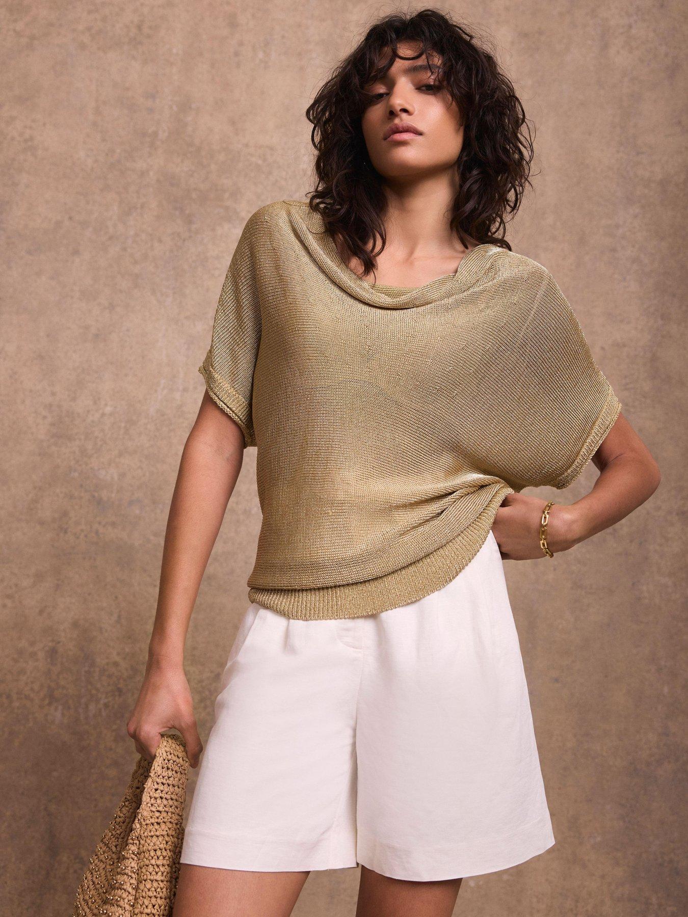 Image 2 of 6 of Mint Velvet Gold Cowl Neck Knit Top