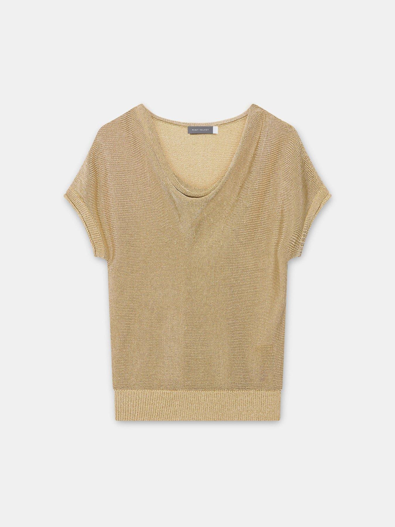 Image 5 of 6 of Mint Velvet Gold Cowl Neck Knit Top