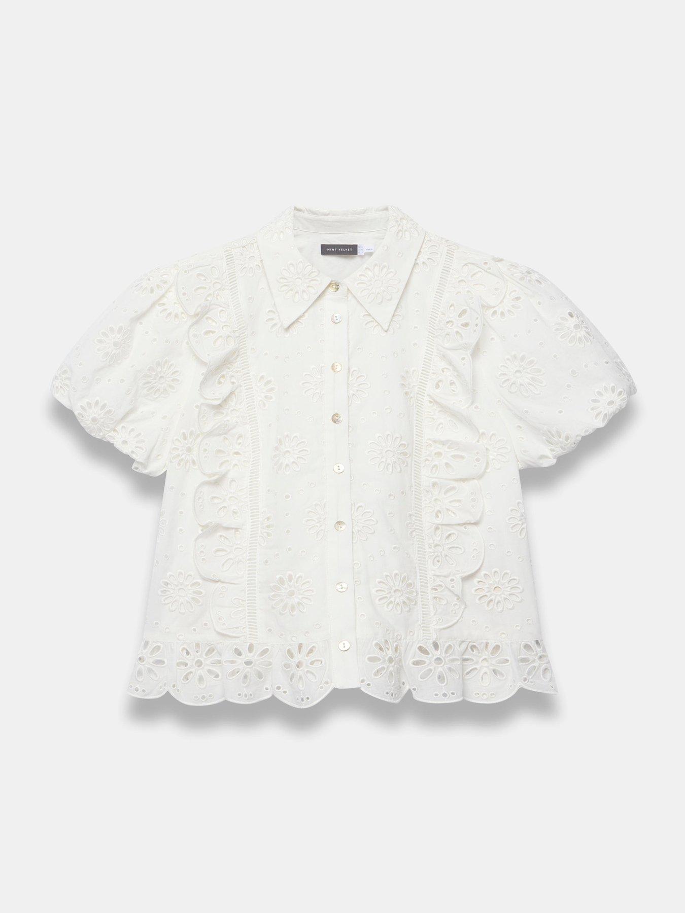 Image 5 of 6 of Mint Velvet Ivory Broderie Puff Sleeve Top