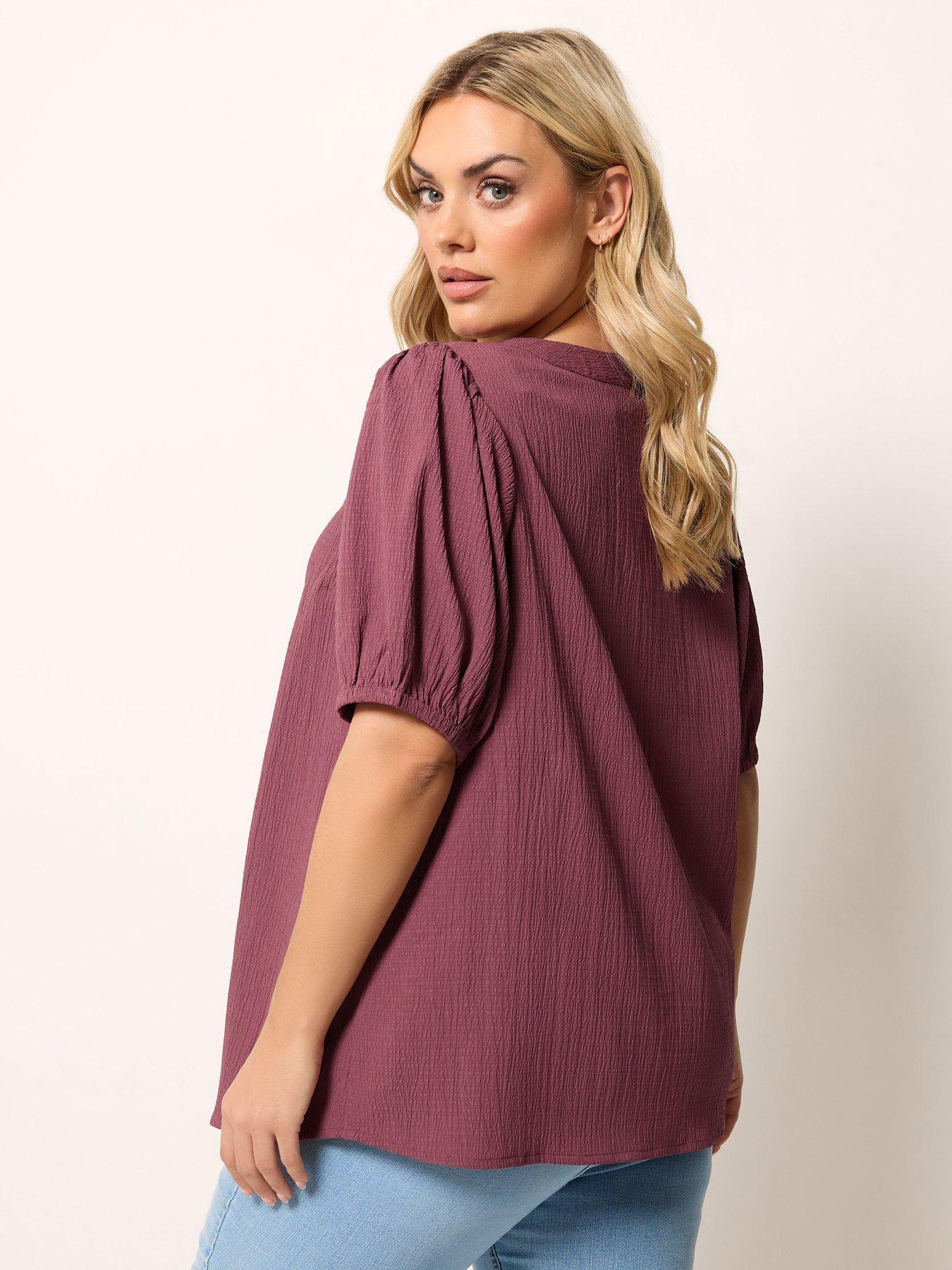 Image 2 of 5 of Yours Curve Button Textured Short Sleeve Blouse - Pink