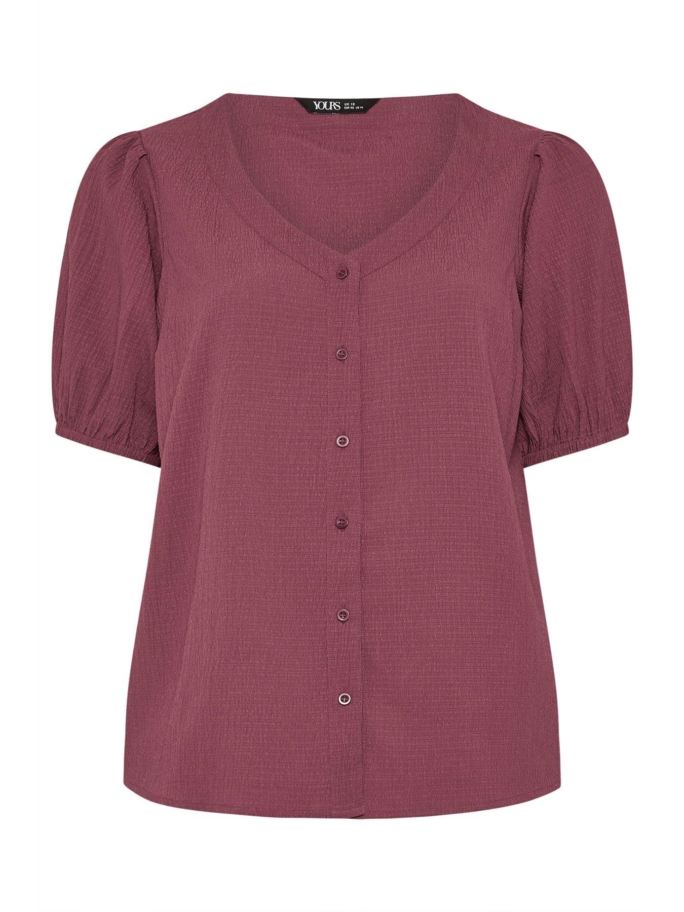 Image 5 of 5 of Yours Curve Button Textured Short Sleeve Blouse - Pink