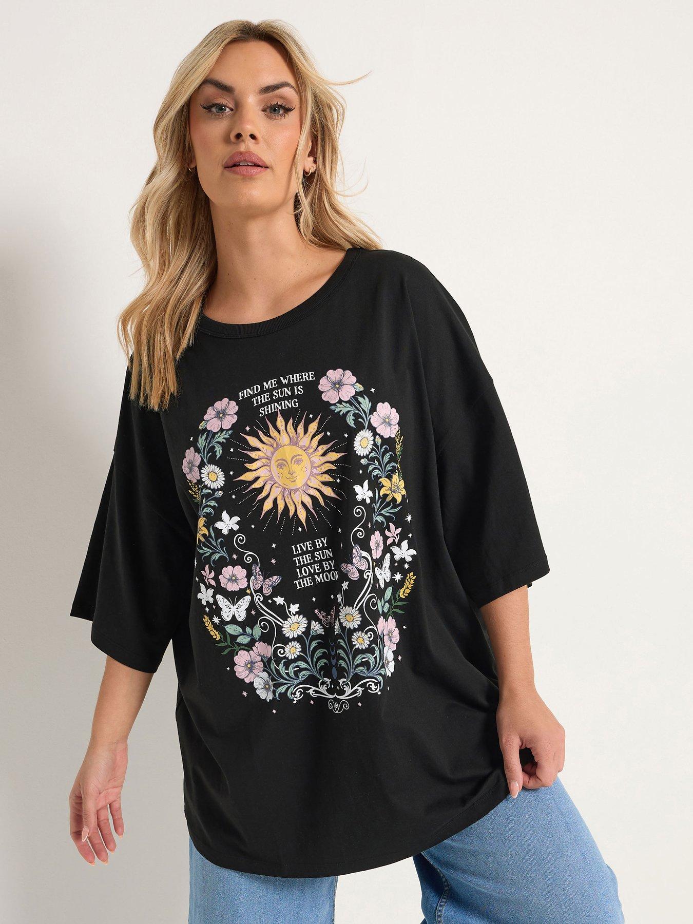 Yours Curve Placement Boxy T-Shirt - Black