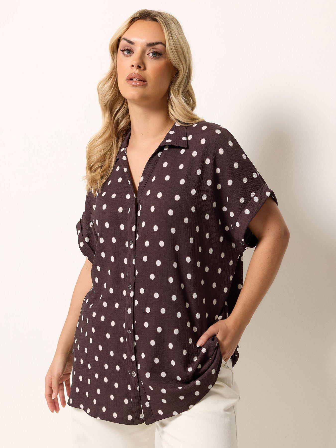 Yours Curve Grown On Polka Dot Print T-Shirt - Brown