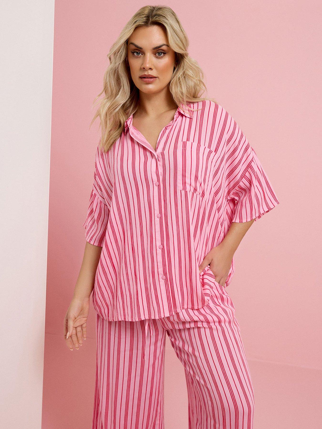 Yours Curve Short Sleeve Crinkle Shirt Co-Ord - Pink
