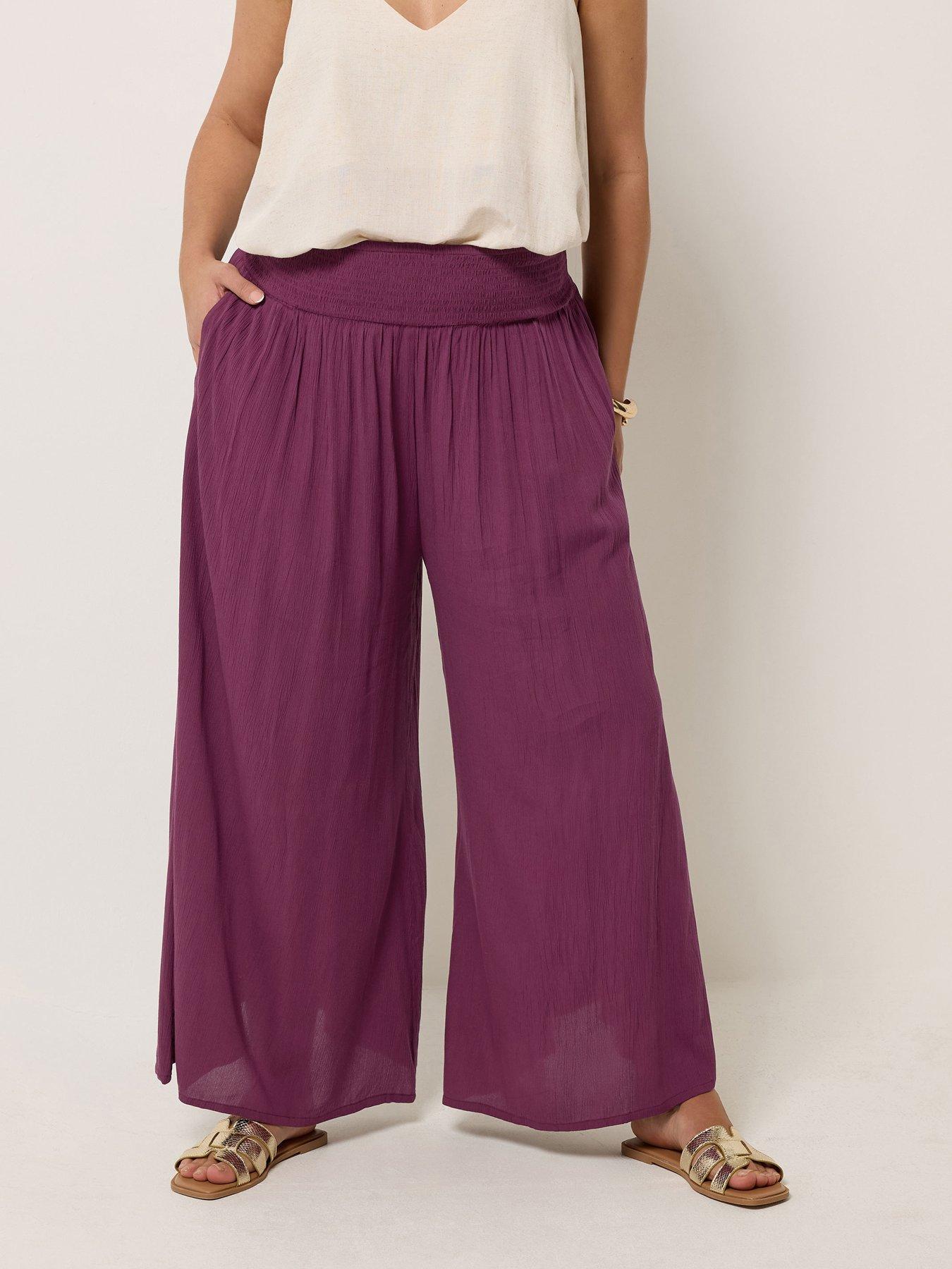 Yours Curve Shirred Waist Wide Leg Trousers 30" - Red