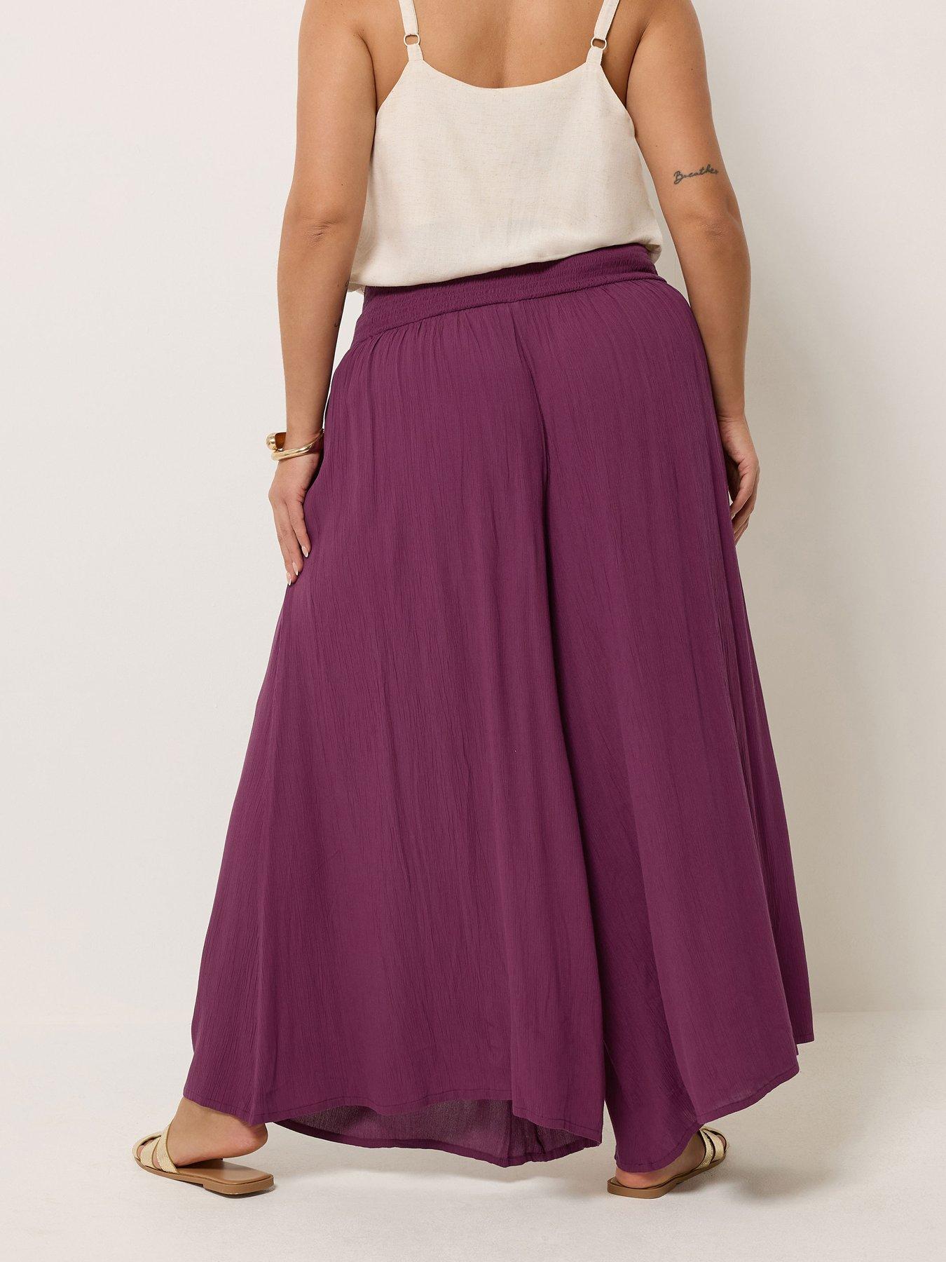 Image 2 of 5 of Yours Curve Shirred Waist Wide Leg Trousers 30" - Red
