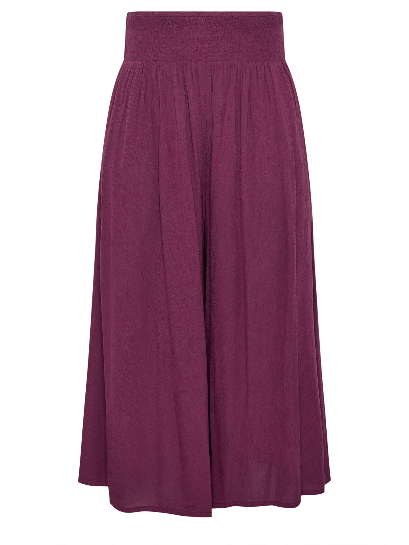 Image 5 of 5 of Yours Curve Shirred Waist Wide Leg Trousers 30" - Red