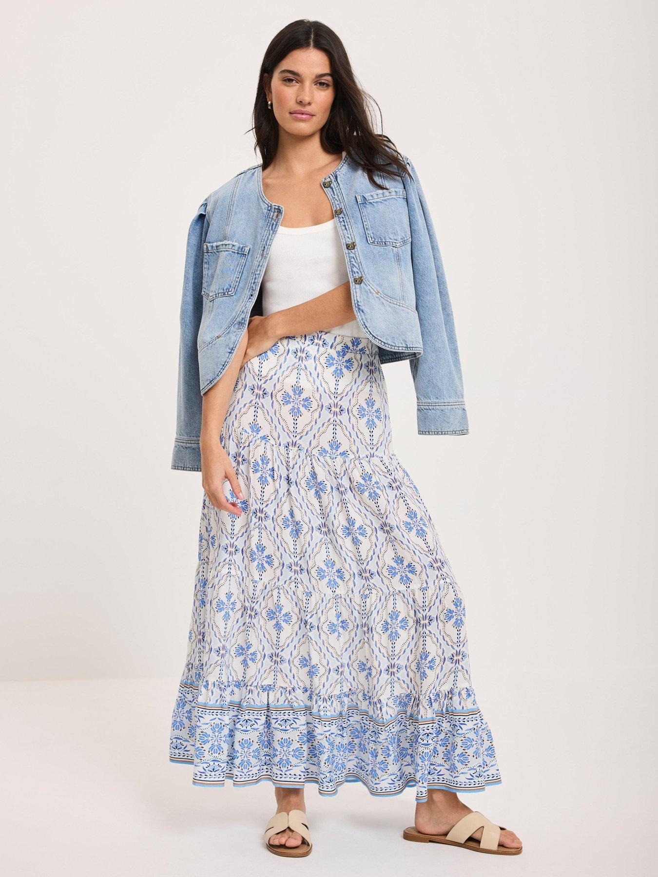 Mint Velvet Blue Floral Print Maxi Skirt