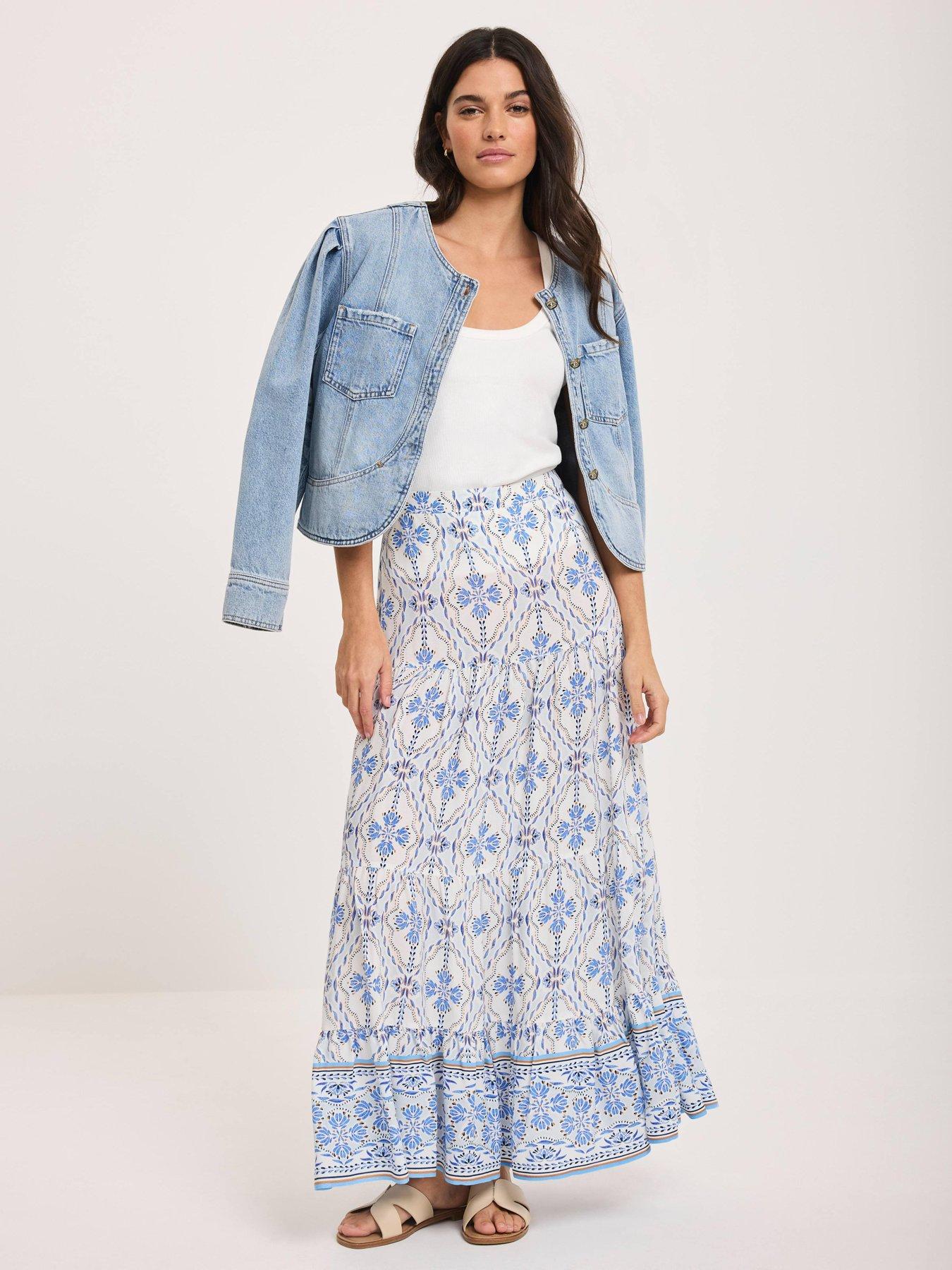 Image 2 of 6 of Mint Velvet Blue Floral Print Maxi Skirt