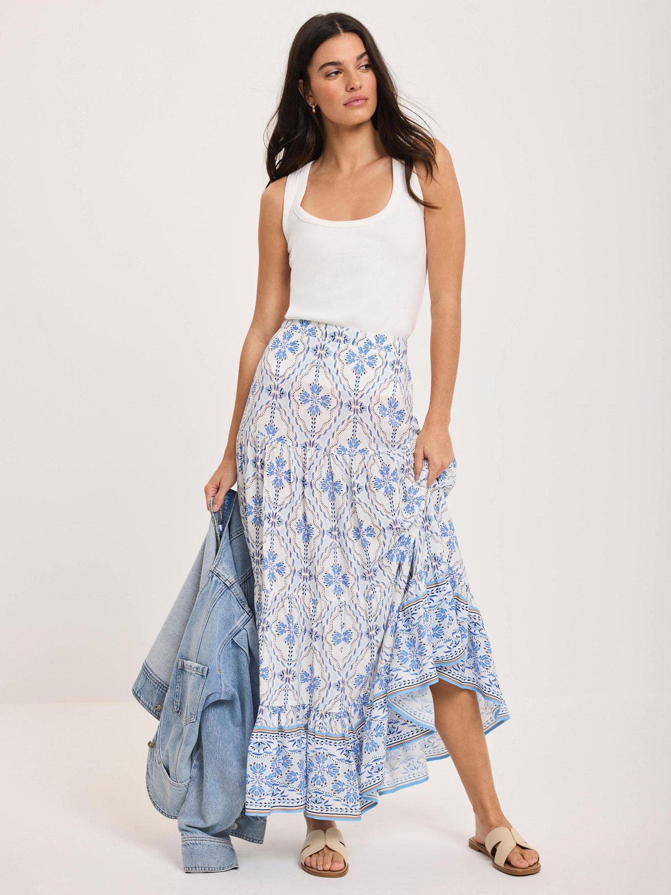 Image 4 of 6 of Mint Velvet Blue Floral Print Maxi Skirt