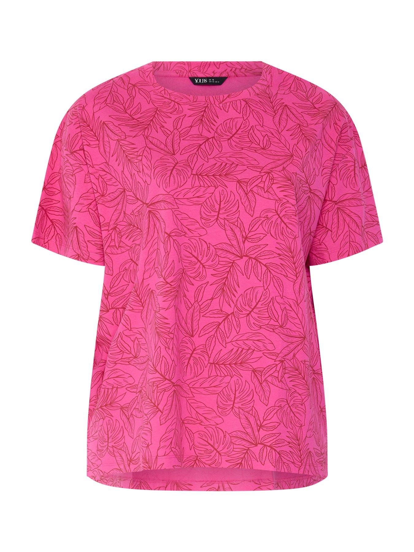 Image 5 of 5 of Yours Curve Leaf Print Boxy T-shirt